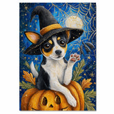 Rat Terrier Cobweb Canvas with Pumpkin Fall Decor for Dog Lovers Seasonal Pet Friendly Decoration on Ready to Hang 1.5" Thick Canvas Wrap, Floating Framed Canvas, Flat Rolled Canvas